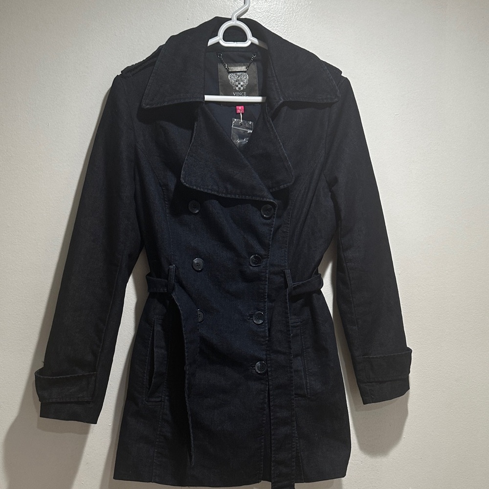 Vince Camuto Black Double-Breasted Trench Coat